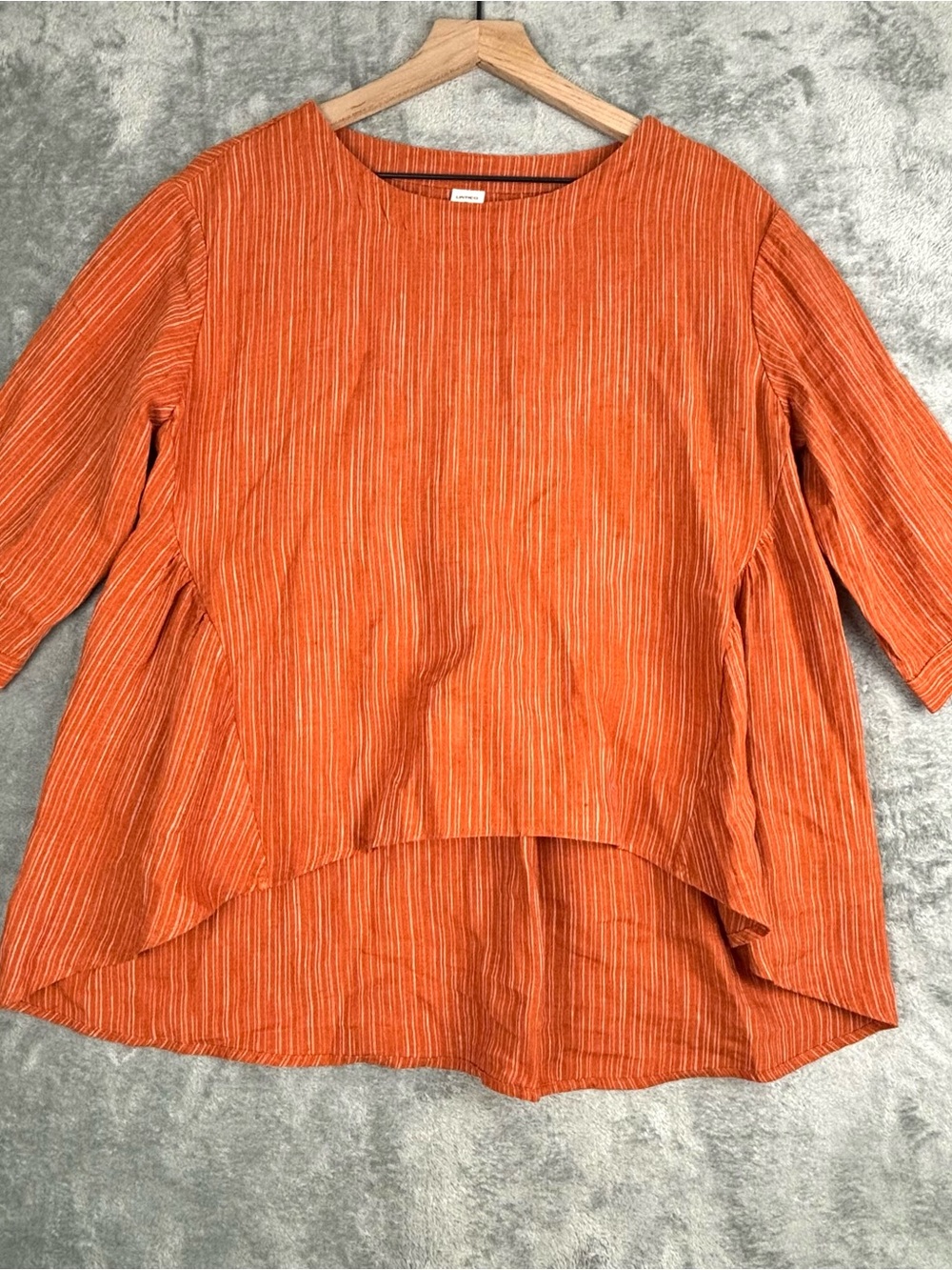 Lintico Top Womens Small Orange 100% Linen Round Neck Artistic Pumpkin Stripe